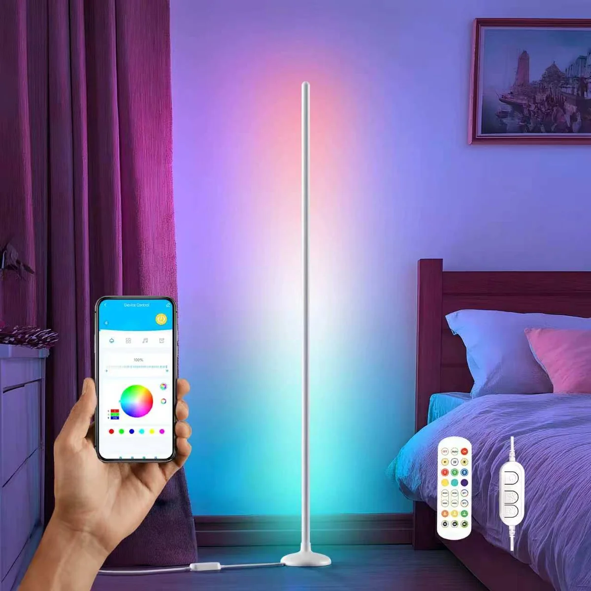 ستاندە زەوی RGBIC زیرەک بلوتوث و وایفای درێژایی 1.4 مەتر جەستەی سپی - 3