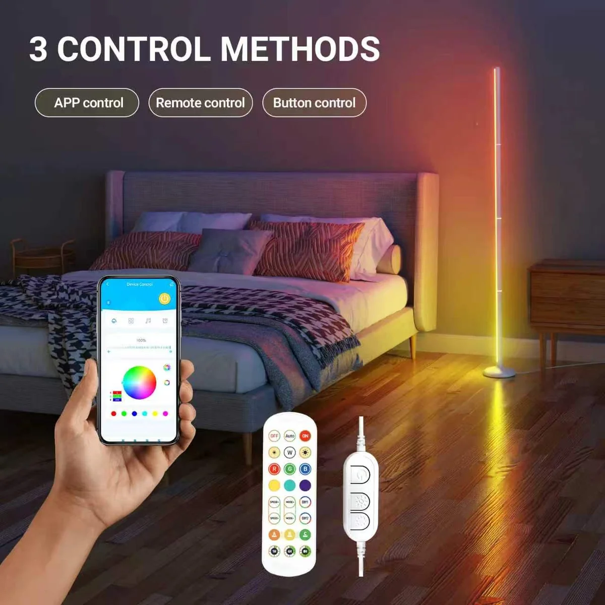 ستاندە زەوی RGBIC زیرەک بلوتوث و وایفای درێژایی 1.4 مەتر جەستەی سپی - 4