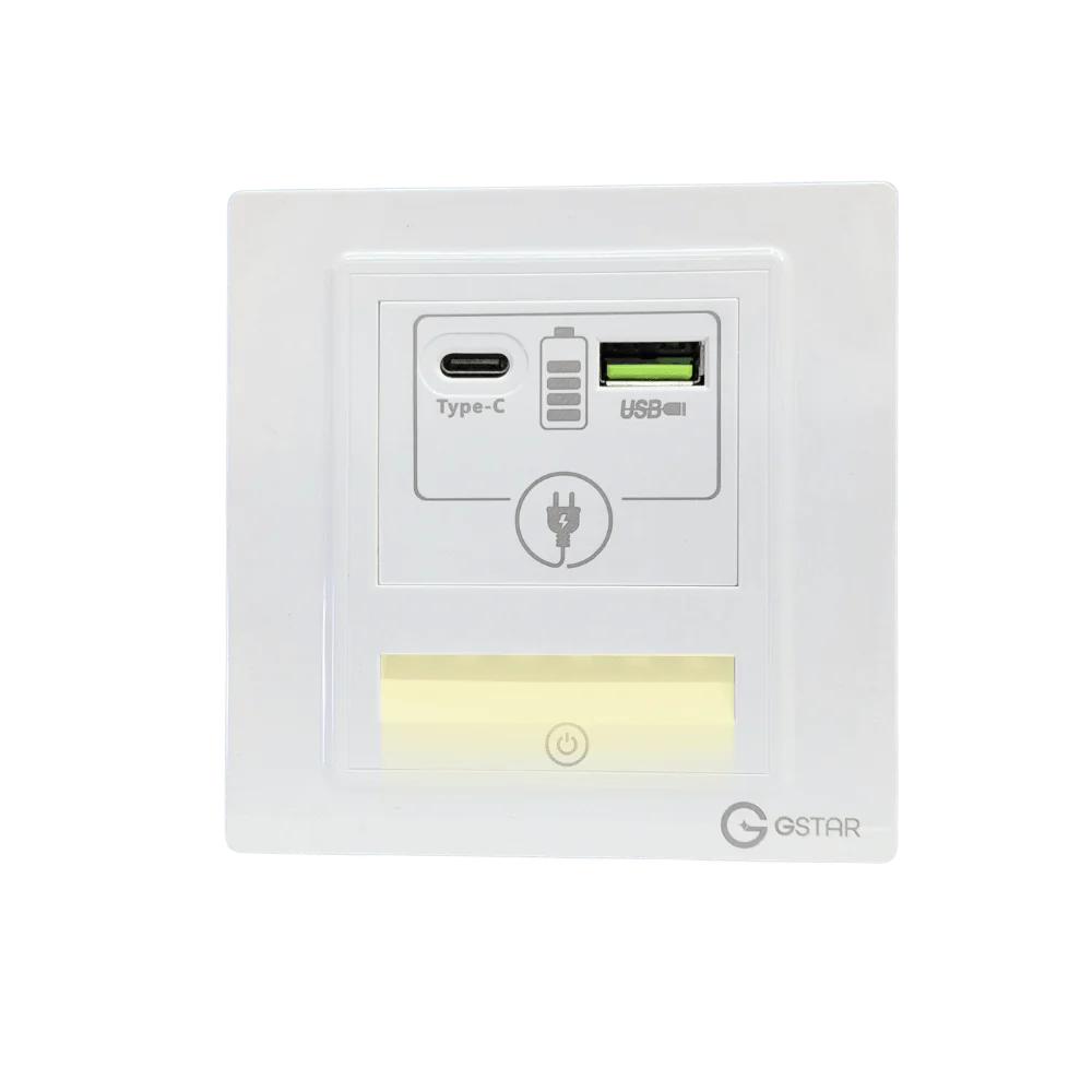 سويچ بڵاک شاحن USB + شاحن Type-C + مەمک (هەتاوی) شەوانە