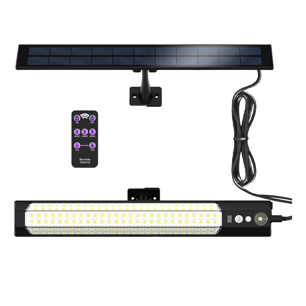 چراغی شارژکردنی دو ڕەنگ ئەمێرجەنسی درێژای ٣٨ سم بە پەڕەی وزەی خۆر و ڕیمۆت