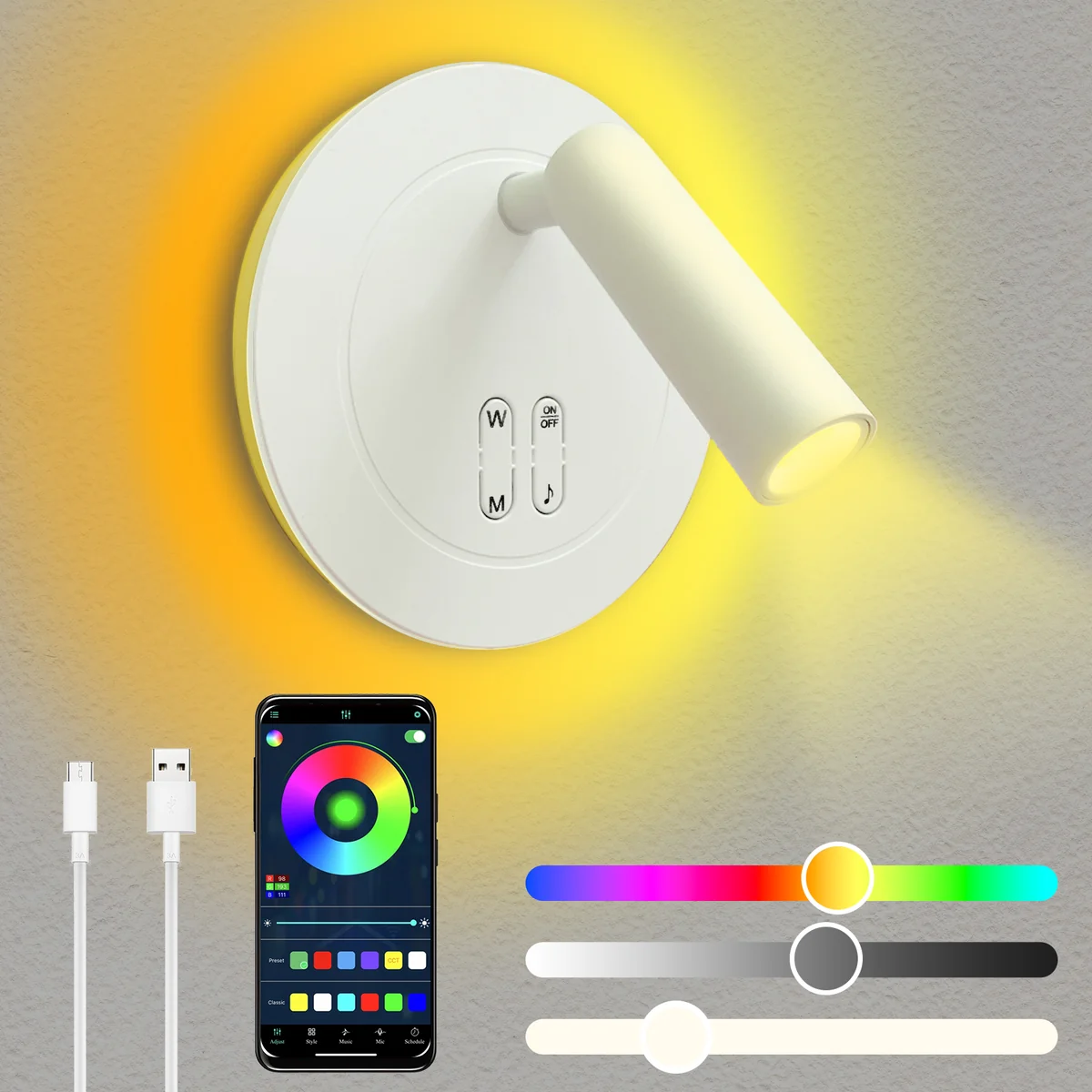 ئەڵەد جداری شێوە دائری ڕووناکاری RGB بە سپۆت لایت ڕووناکاری خۆر سمارت تویا - 3