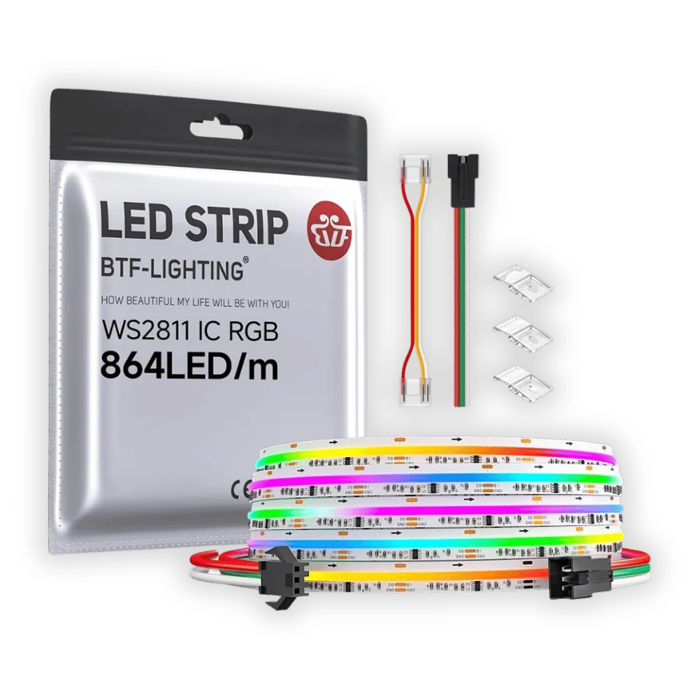 ھەڵگرەکانی BTF گۆڕدراوی 24 ڤۆڵت RGBIC FCOB تەقەی 864 LED/م 5 مەتر