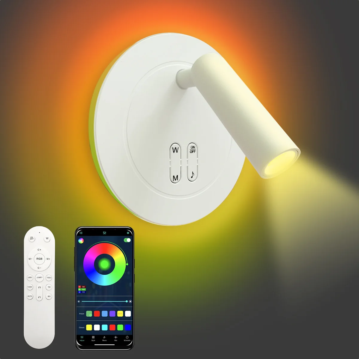 ئەڵەد جداری شێوە دائری ڕووناکاری RGB بە سپۆت لایت ڕووناکاری خۆر سمارت تویا - 2