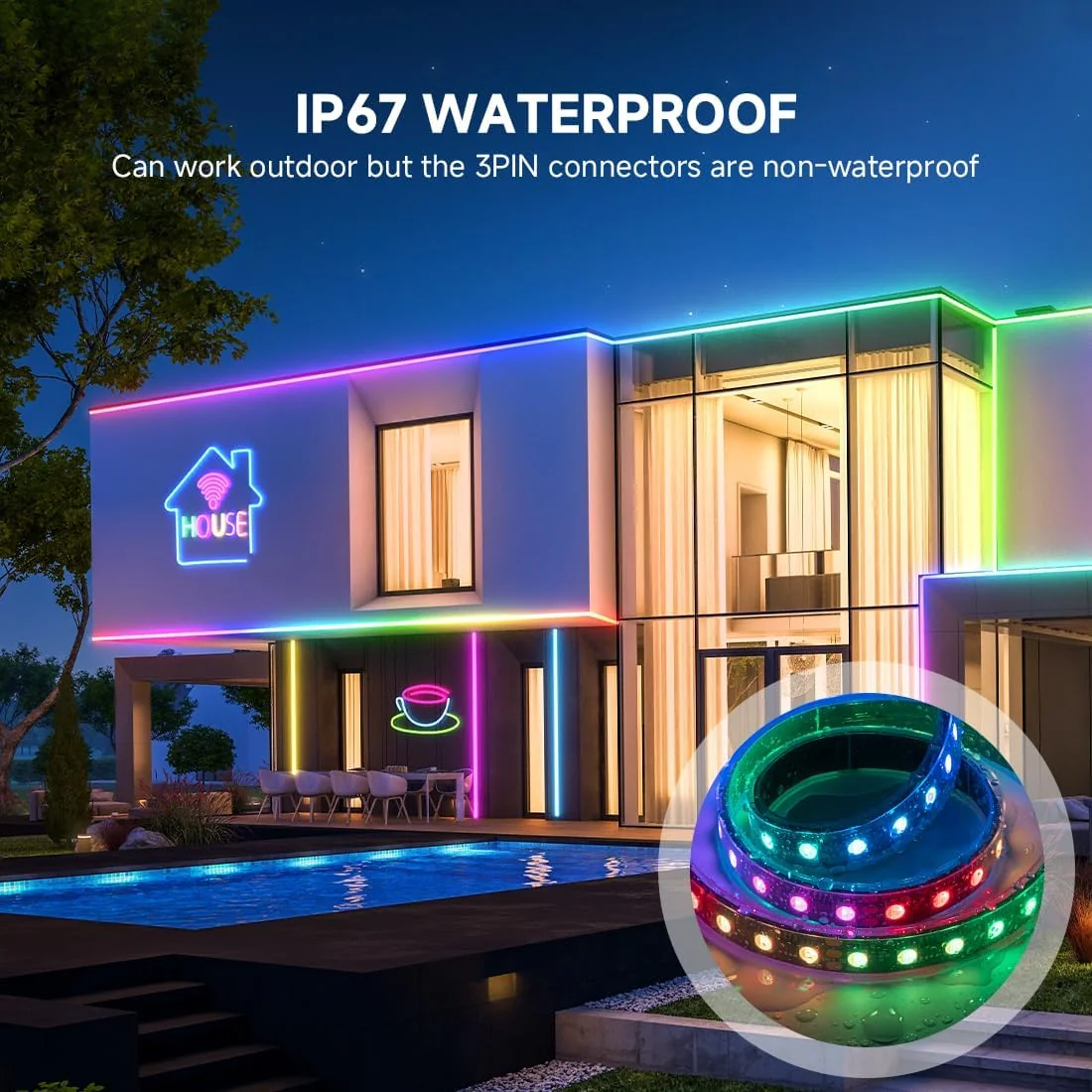 ھەڵگرەکانی BTF 24 ڤۆڵت RGBICWW تیرگە+ خۆر 60 LED/م بارانگیر IP67 درێژایی 5 مەتر - 4