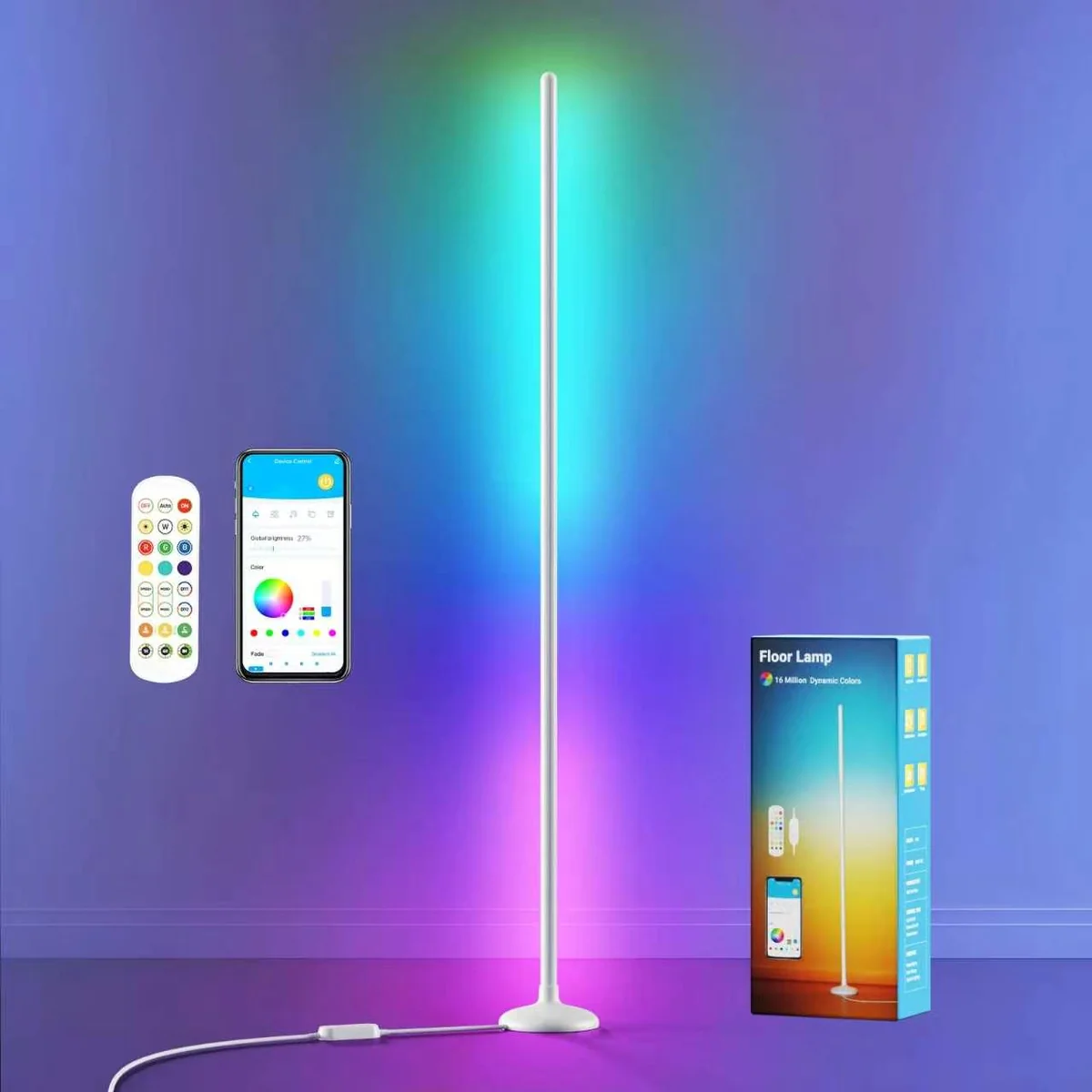 ستاندە زەوی RGBIC زیرەک بلوتوث و وایفای درێژایی 1.4 مەتر جەستەی سپی - 5