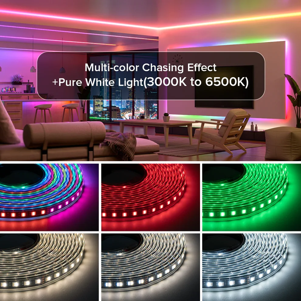 ھەڵمژێنی BTF 24 ڤۆڵت RGBIC+CCT تەقەی + ڕەنگی دووگانه 60 LED/متر ڕەگەیەن IP67 درێژایی 5 مەتر - 4