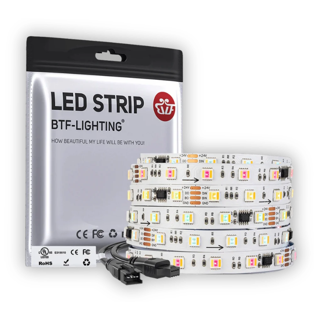 ھەڵمژێنی BTF 24 ڤۆڵت RGBIC+CCT تەقەی + ڕەنگی دووگانه 60 LED/متر ڕەگەیەن IP67 درێژایی 5 مەتر