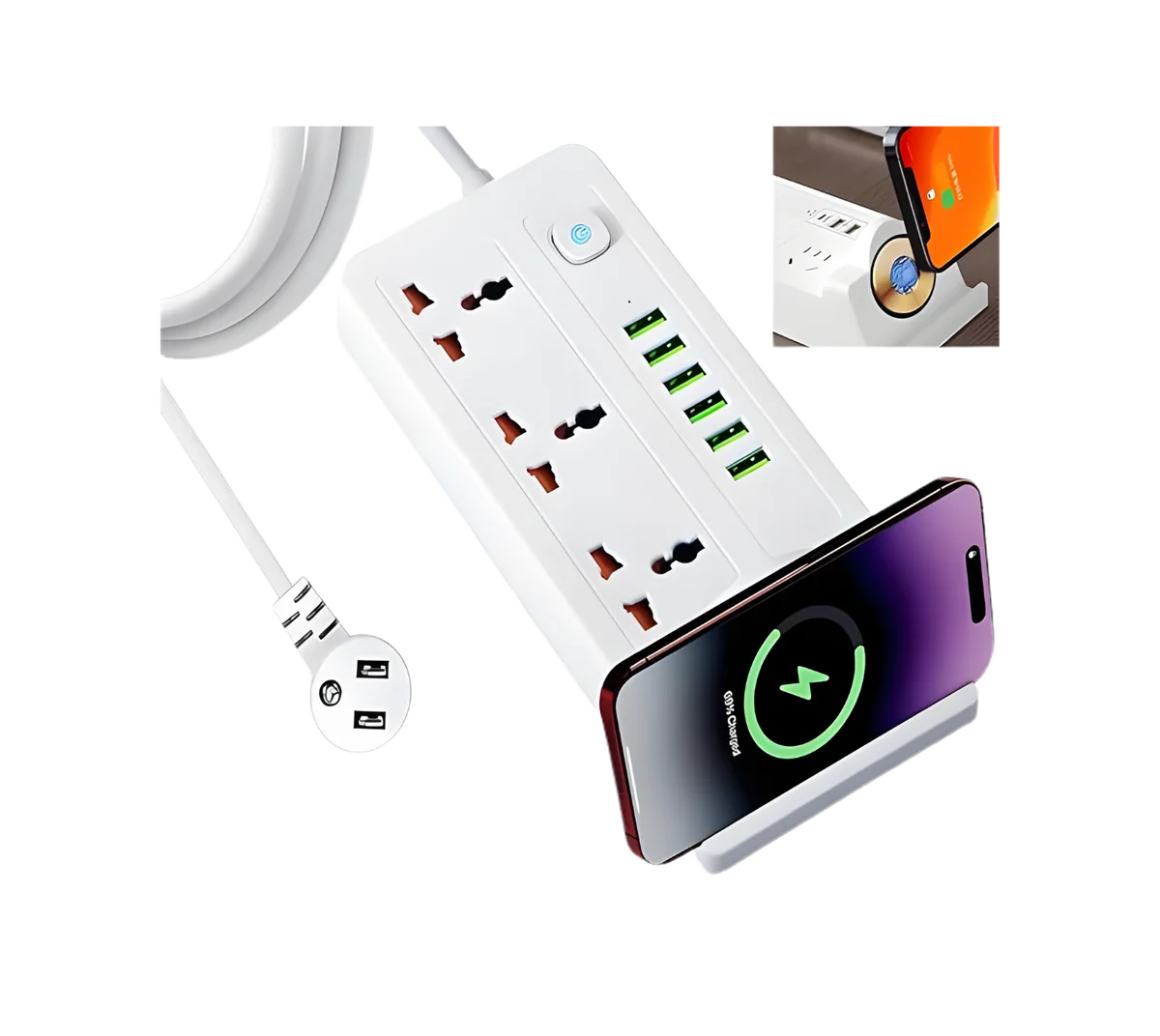 سيار 2 متر 3 مخارج 13 امبير + 4 مخارج usb+ مخرج تايب سي + شاحن وايرليس - image 2