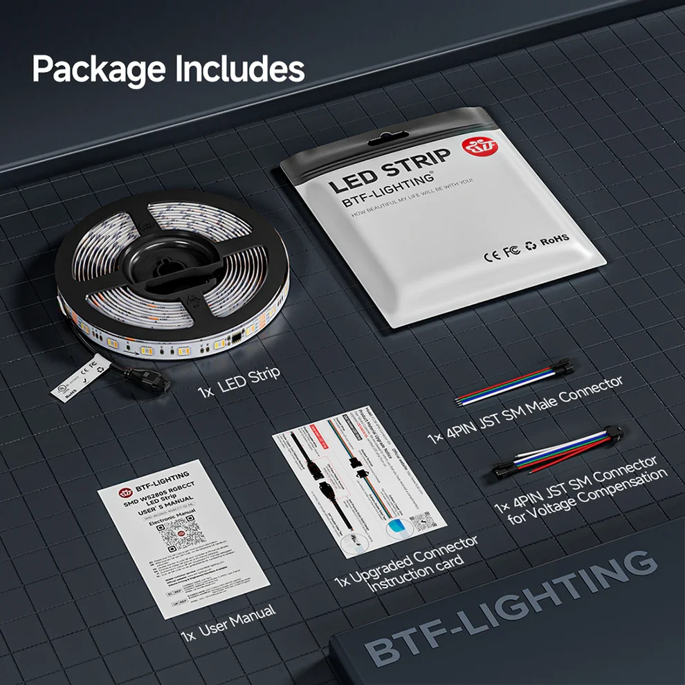 ھەڵمژێنی BTF 24 ڤۆڵت RGBIC+CCT تەقەی + ڕەنگی دووگانه 60 LED/متر ڕەگەیەن IP67 درێژایی 5 مەتر - image 2
